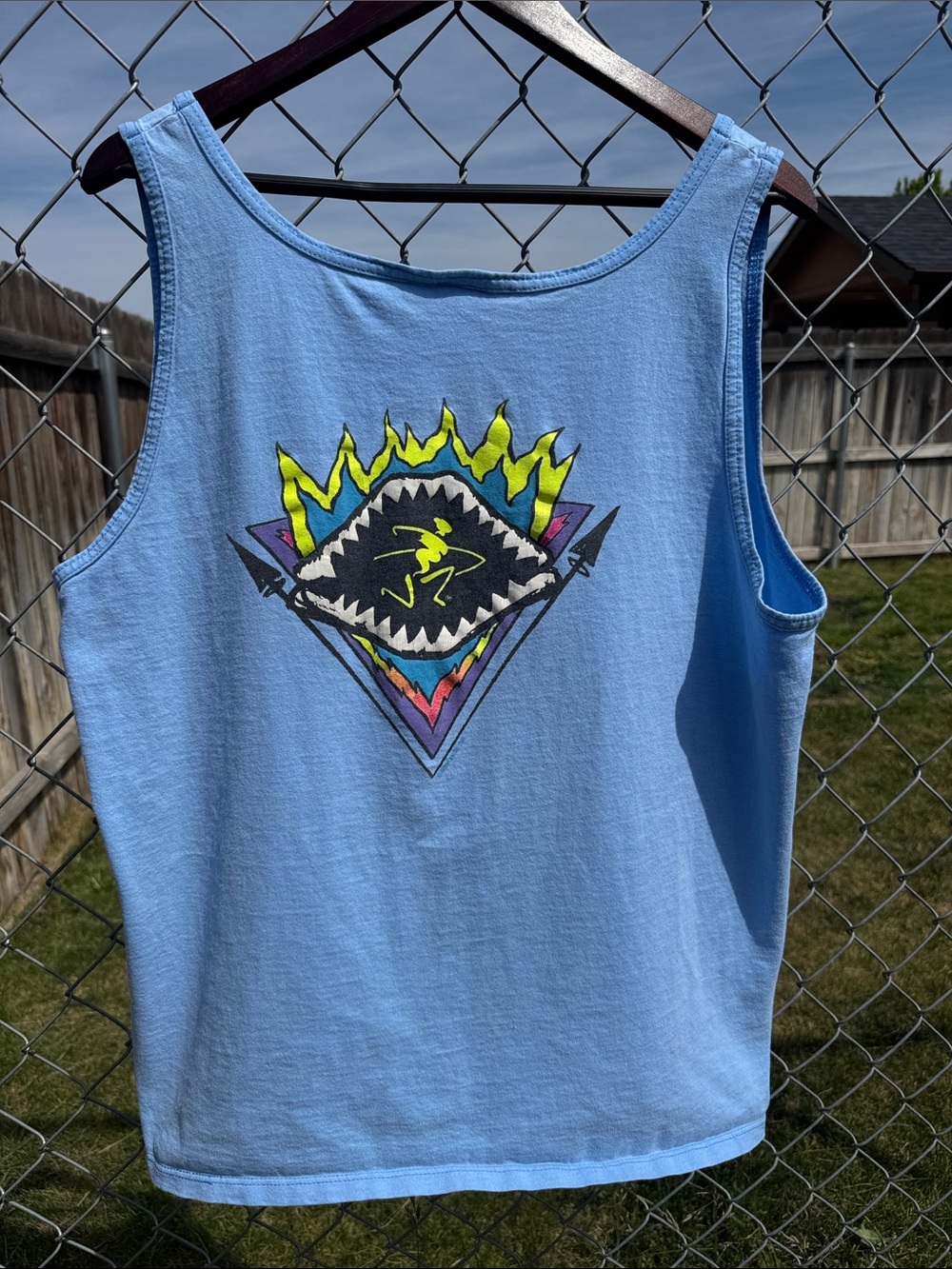 Vintage OP 90s Light Blue Sleeveless Graphic Tank Top